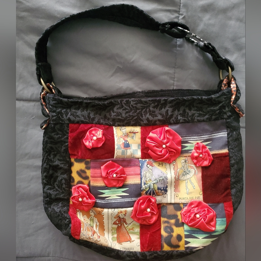 Velvet and leopard print handbag